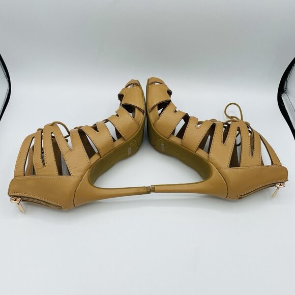 Anne Michelle Heels Womens Size 7 Tan Brown Lace Stiletto Gladiator Strappy Shoe - Picture 11 of 11